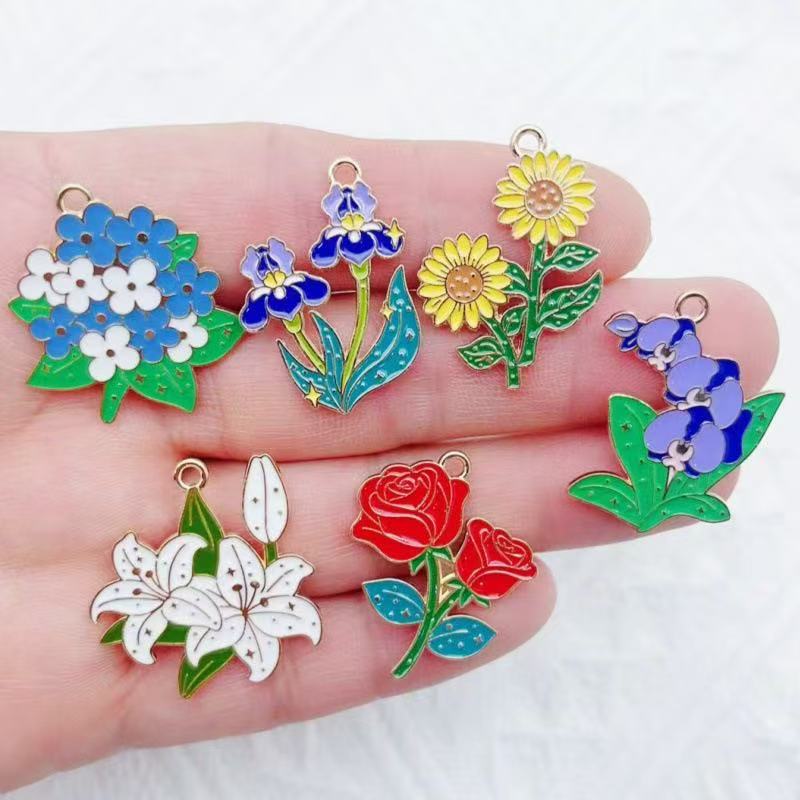 Earrings - 10pcs Plant Flower Bouquet Sunflower Carnation