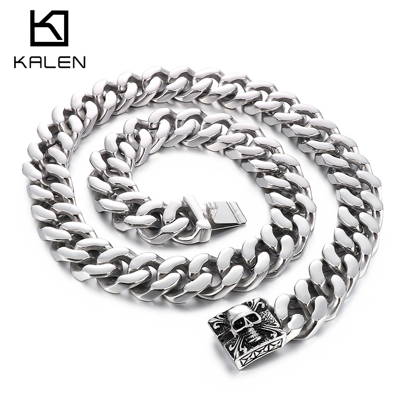 Cuban Link Chain 12Mm - 20mm Shiny Cuban Chain With Skull