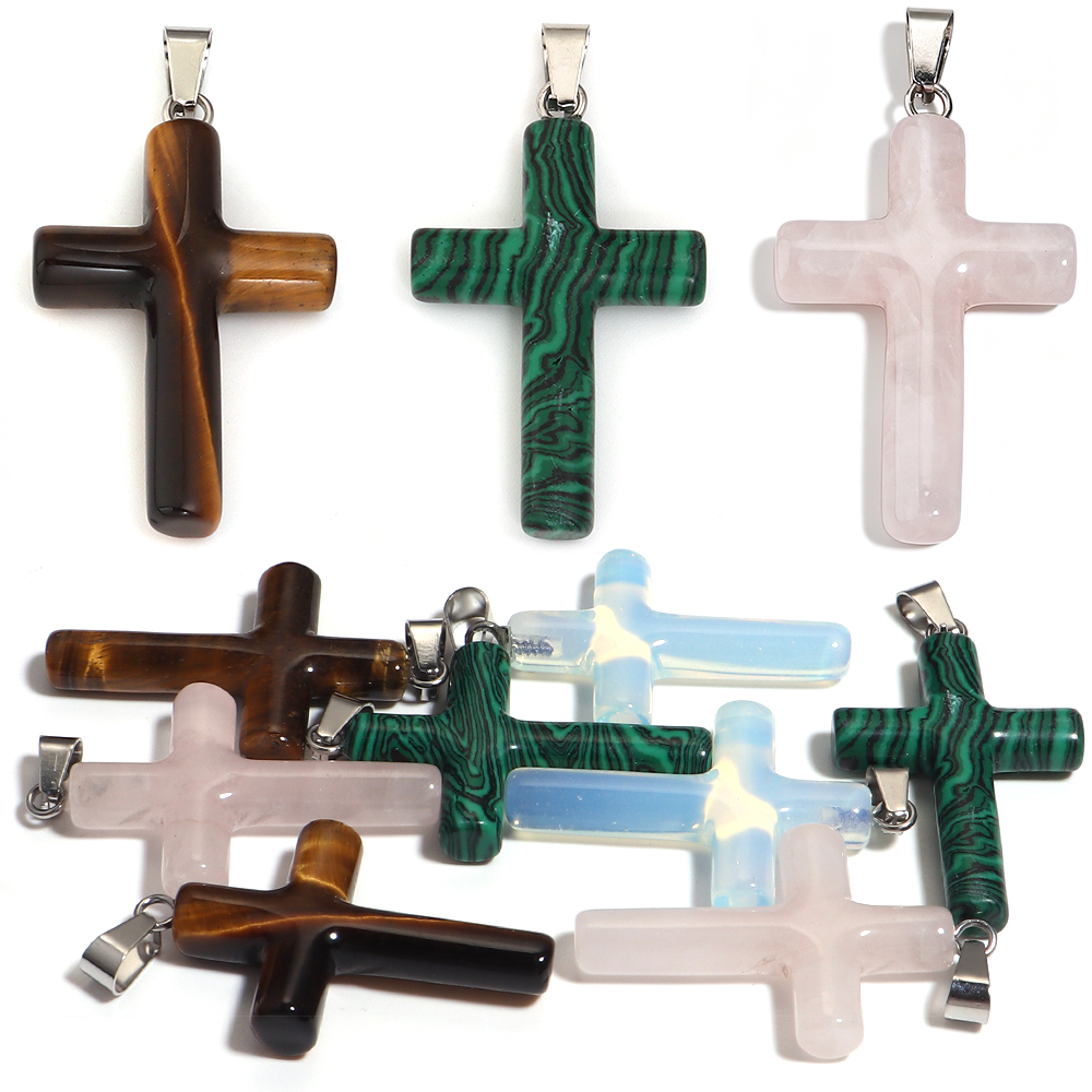 1PC Natural Stone Cross Shape  - Crystal Pendant Necklace Natural Stone 评论和价格