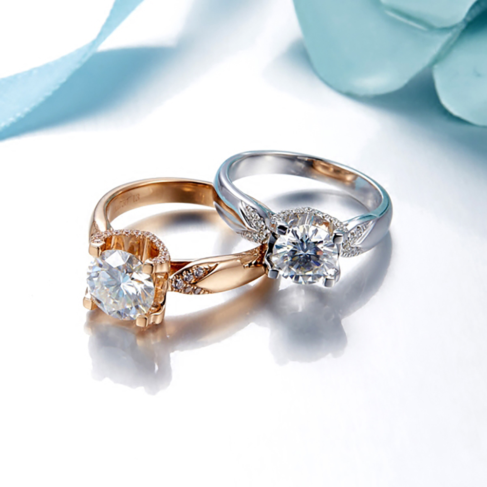 Custom Solid 18K Au750 White G - Moissanite Engagement Ring 1 Carat 评论和价格