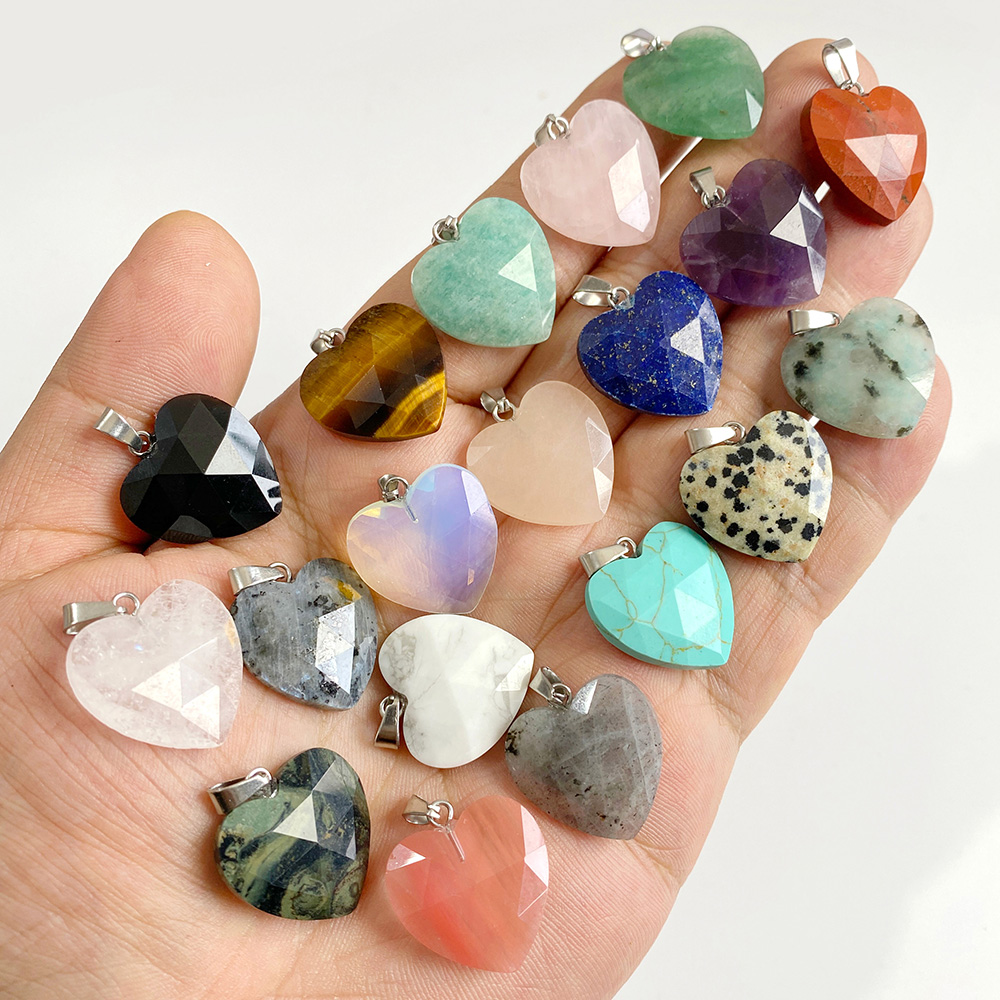 1PC 20mm Faceted Heart Pendant - Crystal Pendant Necklace Natural Stone 评论和价格