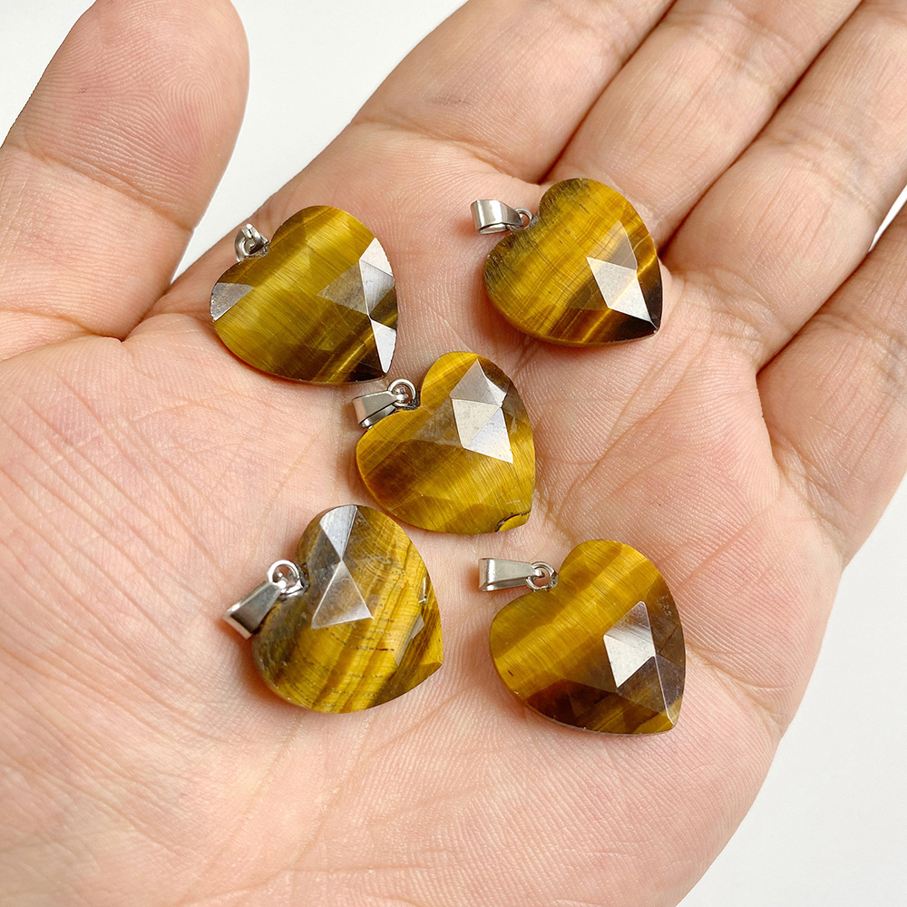 1PC 20mm Faceted Heart Pendant - Crystal Pendant Necklace Natural Stone 评论和价格