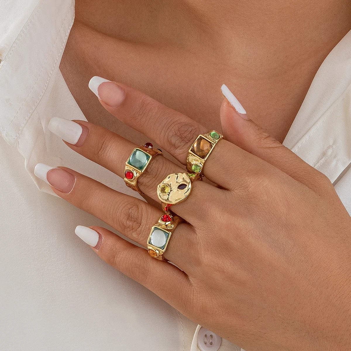 4Pcs/Set Vintage Colorful Crys - Vintage Punk Knuckle Rings Set 评论和价格