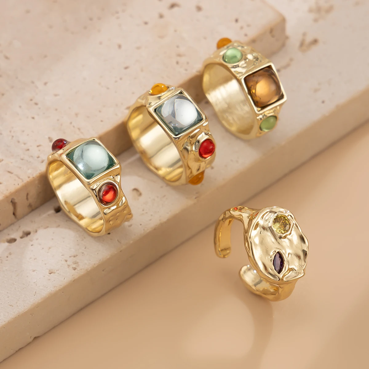 4Pcs/Set Vintage Colorful Crys - Vintage Punk Knuckle Rings Set 评论和价格