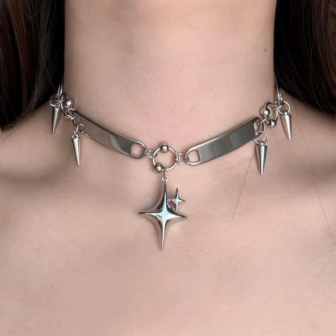 Punk Star Riveted Choker,Rock  - Goth Punk Spike Choker 评论和价格