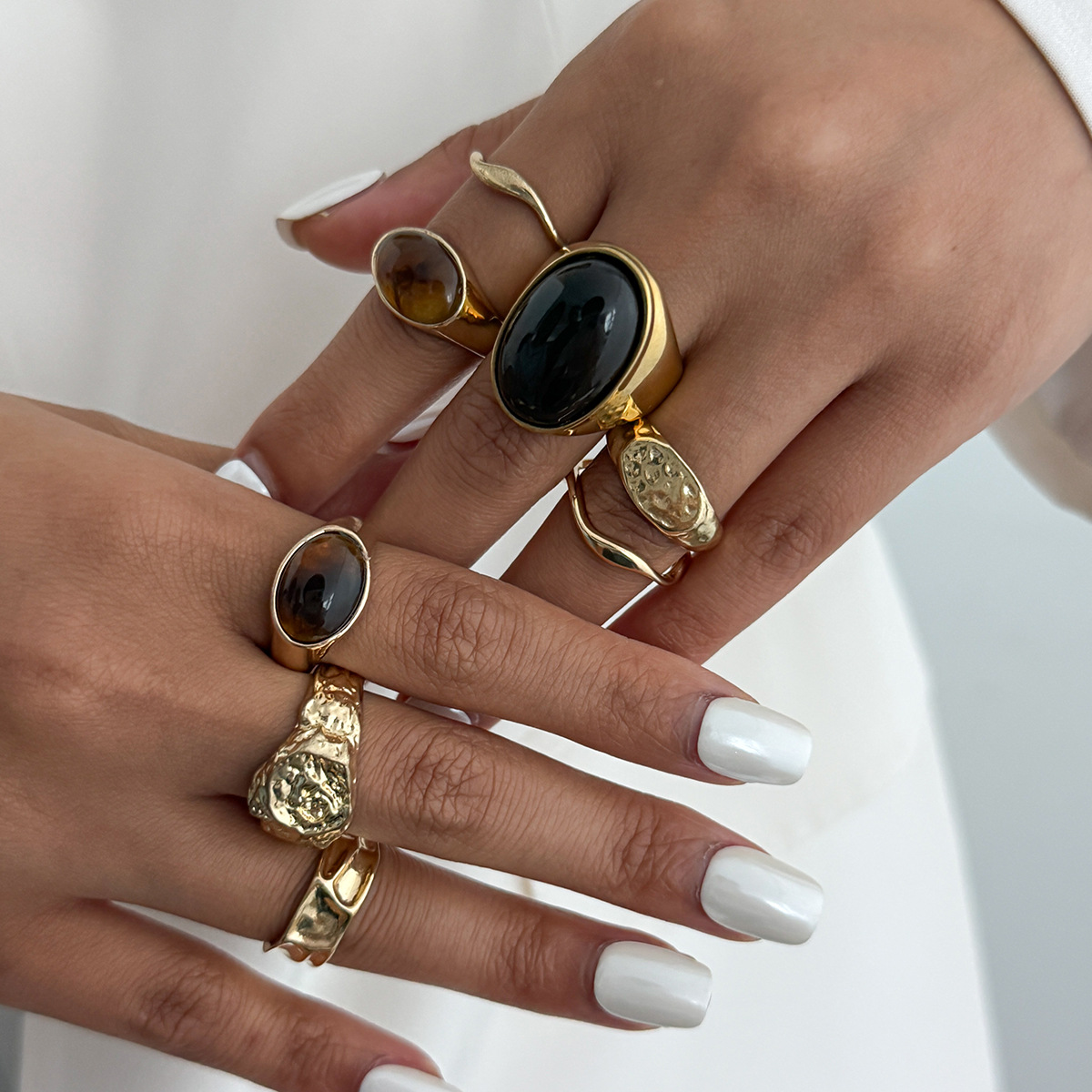 8Pcs/Set Vintage Amber Rhinest - Vintage Punk Knuckle Rings Set 评论和价格