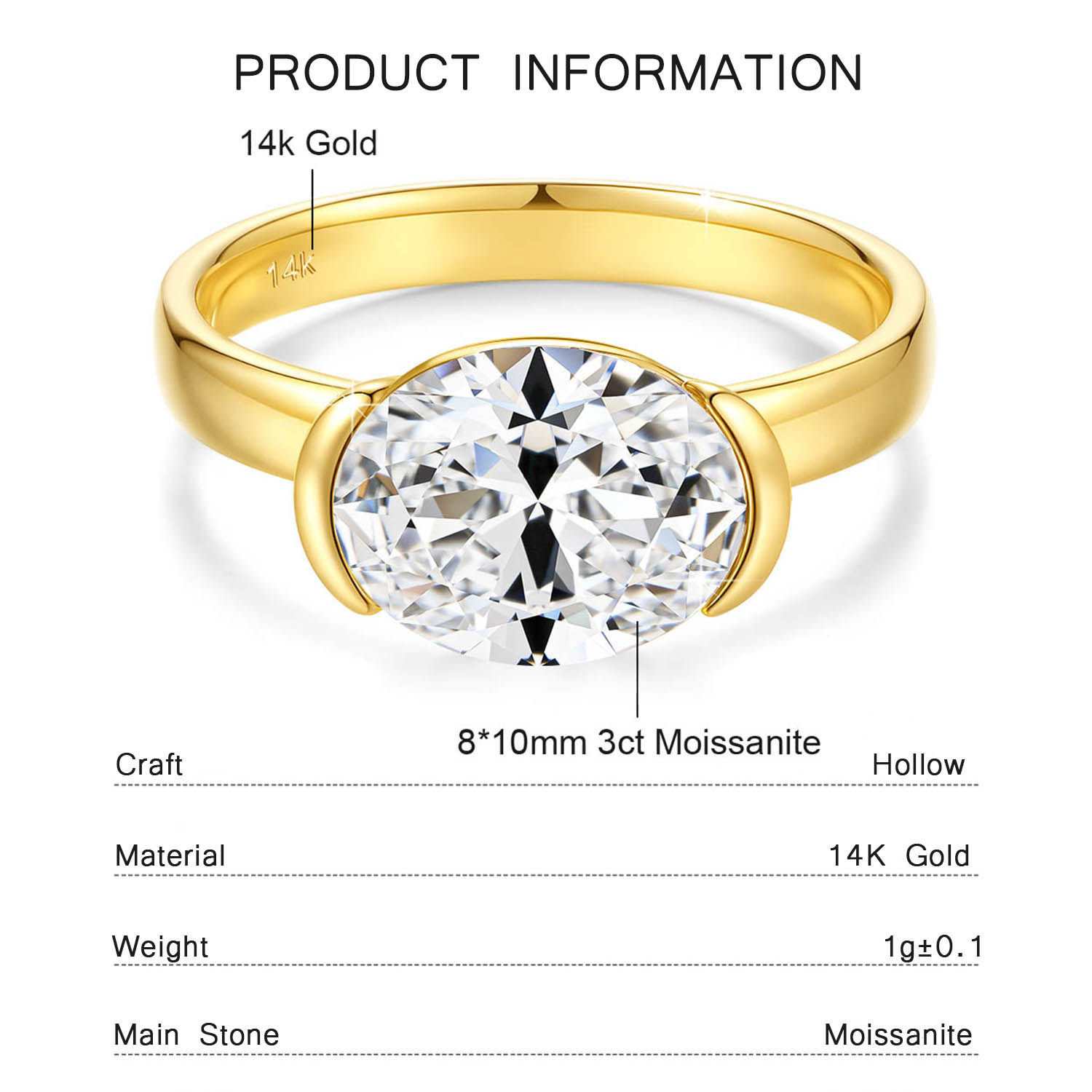 14K Gold Certified Oval Cut Mo - Moissanite Engagement Ring 1 Carat 评论和价格