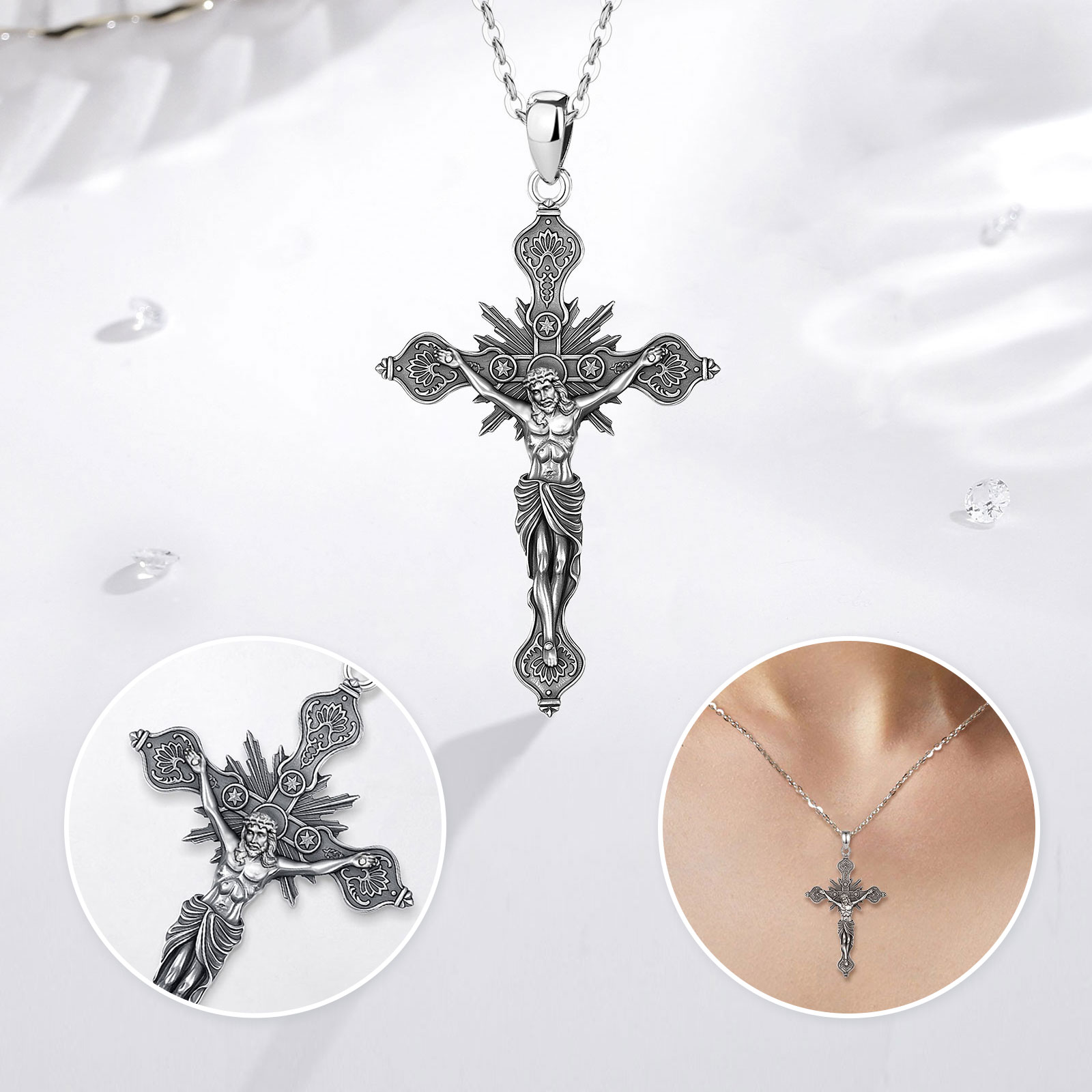 Eudora New Crucifix Cross Neck - 925 Sterling Silver Chain Necklace Men 评论和价格