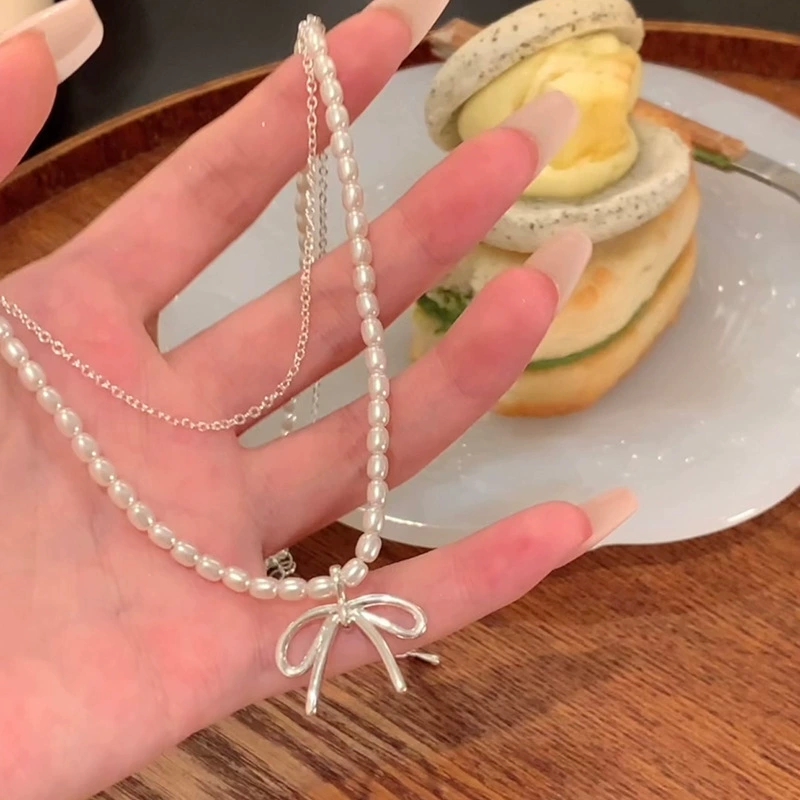 Fashion Vintage Bowknot Pendan - Layered Pendant Necklace Aesthetic 评论和价格