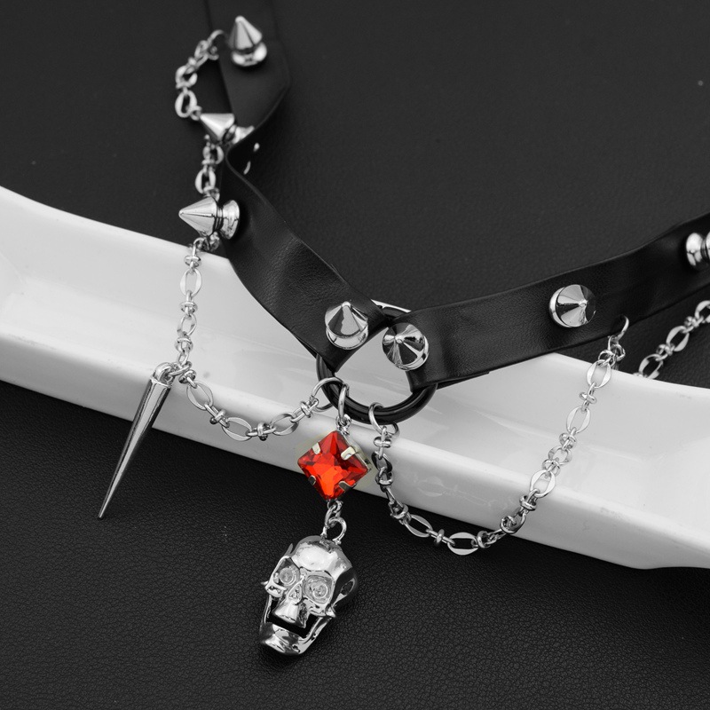 Dark Skull Leather Choker, Y2K - Goth Punk Spike Choker 评论和价格