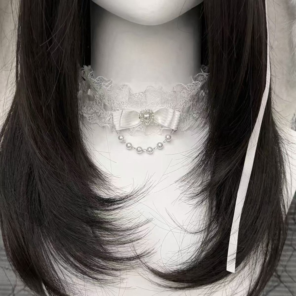 Lace Bow Ruffle Fashion Choker - Pearl Choker Necklace Vintage 评论和价格