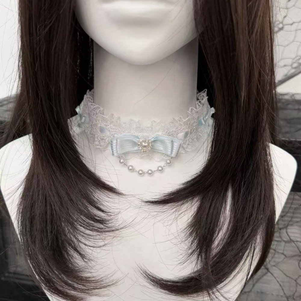 Lace Bow Ruffle Fashion Choker - Pearl Choker Necklace Vintage 评论和价格