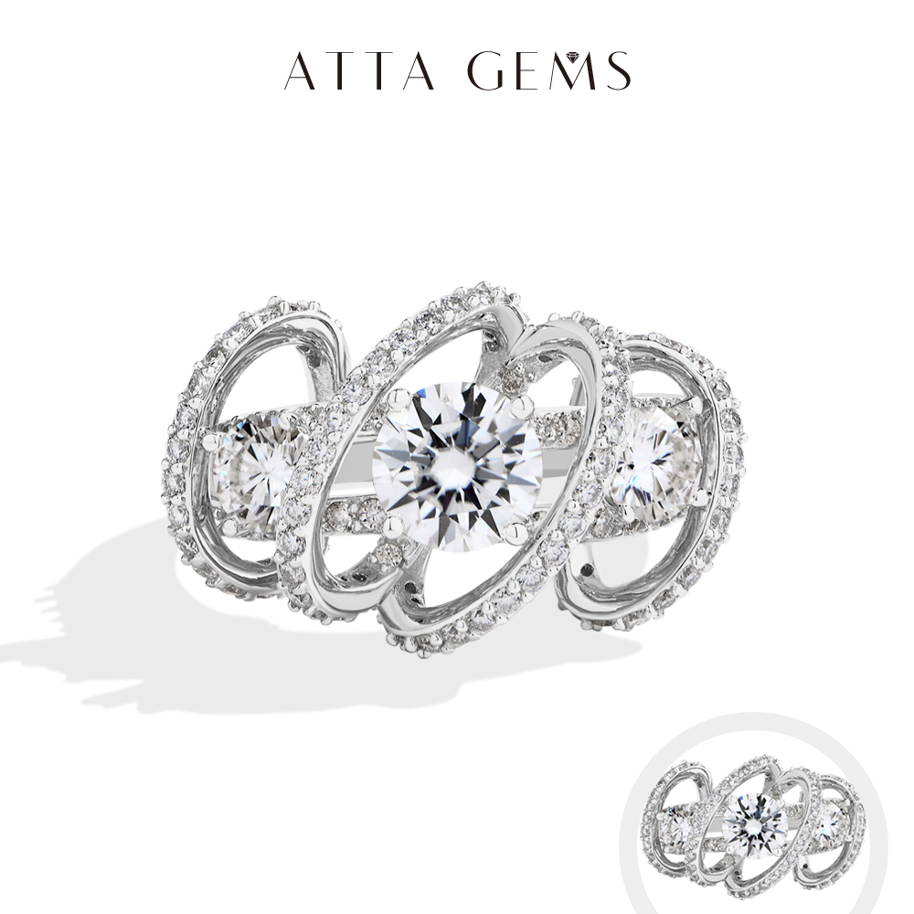 ATTAGEMS Three-Stone Cluster M - Moissanite Engagement Ring 1 Carat 评论和价格