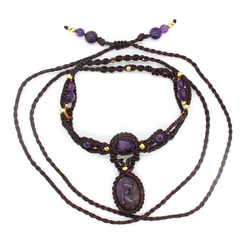 Crystal Braided Macrame Stone  - Crystal Pendant Necklace Natural Stone 评论和价格