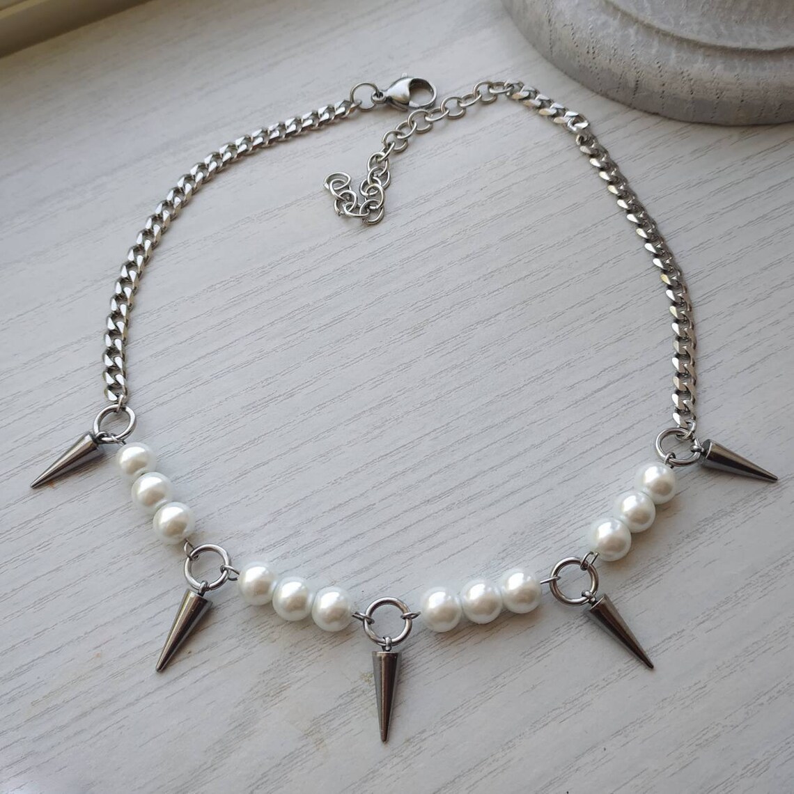 Egirl Pearl Spike Necklace DIY - Goth Punk Spike Choker 评论和价格