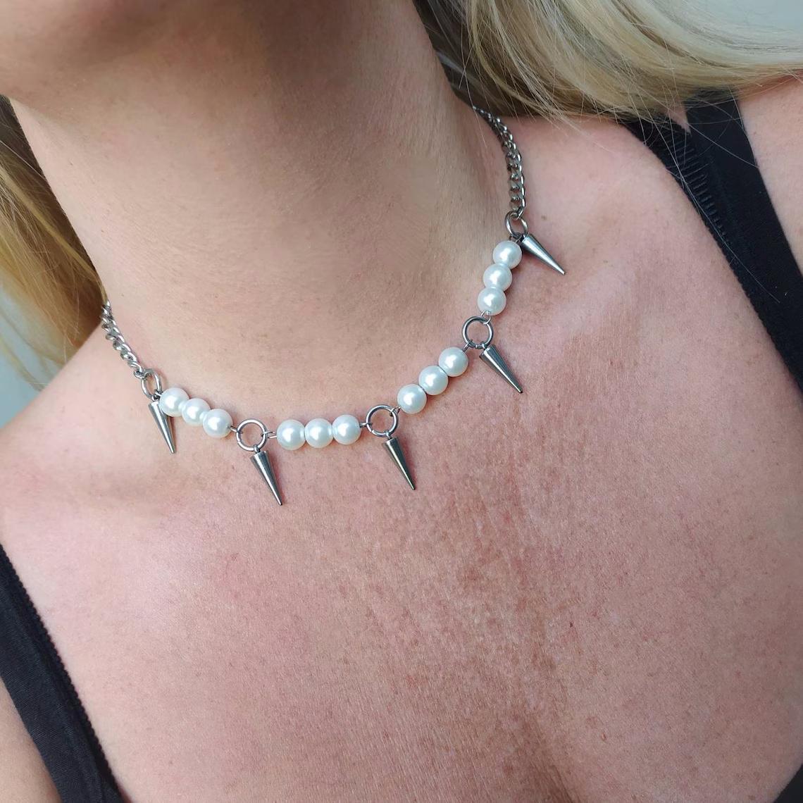 Egirl Pearl Spike Necklace DIY - Goth Punk Spike Choker 评论和价格