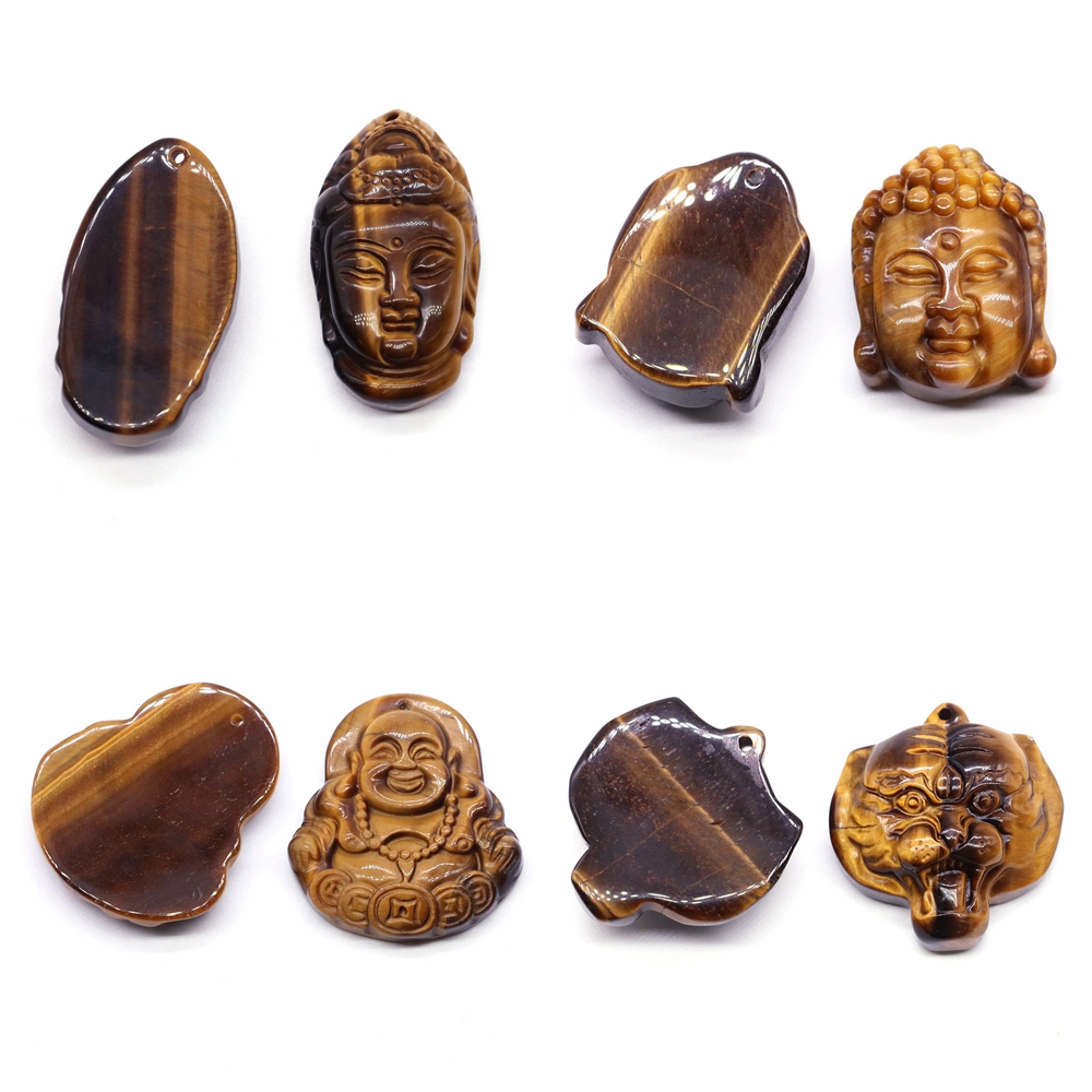 Natural Stones Tiger Eye Reiki - Crystal Pendant Necklace Natural Stone 评论和价格