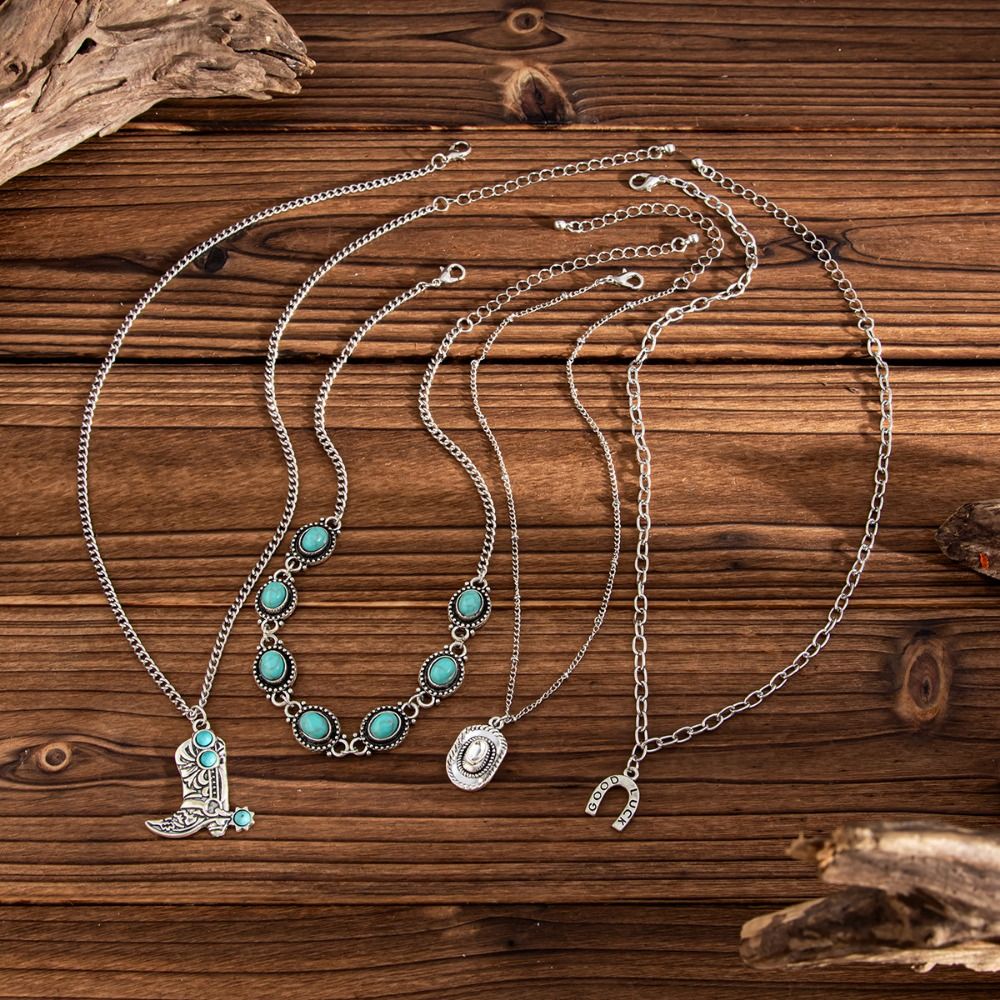 Cowboy Boot Pendant Turquoise  - Layered Pendant Necklace Aesthetic 评论和价格