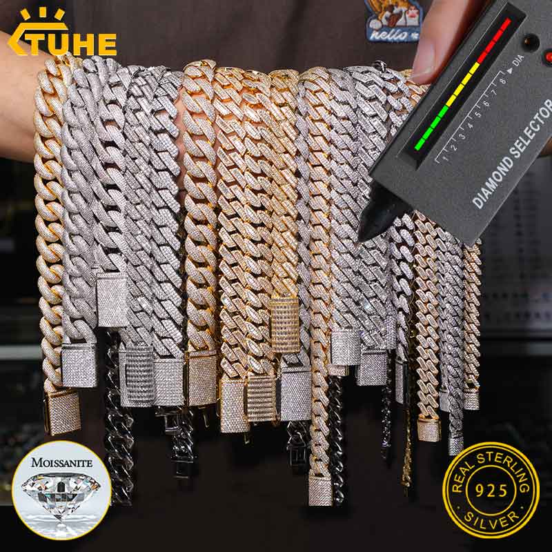 TUHE Unisex D Color Moissanite - Cuban Link Chain 12Mm 评论和价格