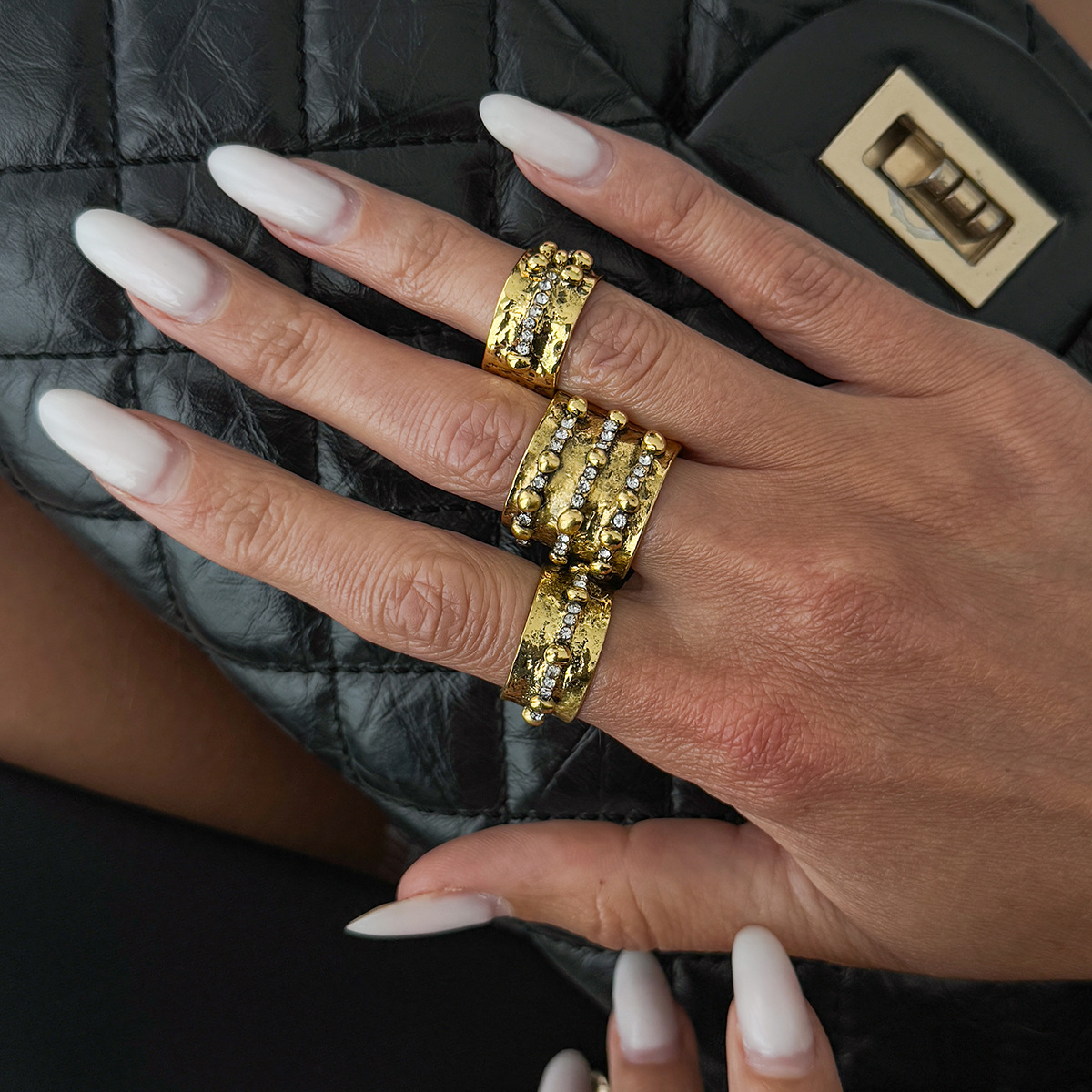 3Pcs Vintage Inlay Rhinestone  - Vintage Punk Knuckle Rings Set 评论和价格
