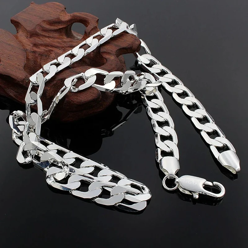 925 Sterling Silver Necklace F - Cuban Link Chain 12Mm 评论和价格