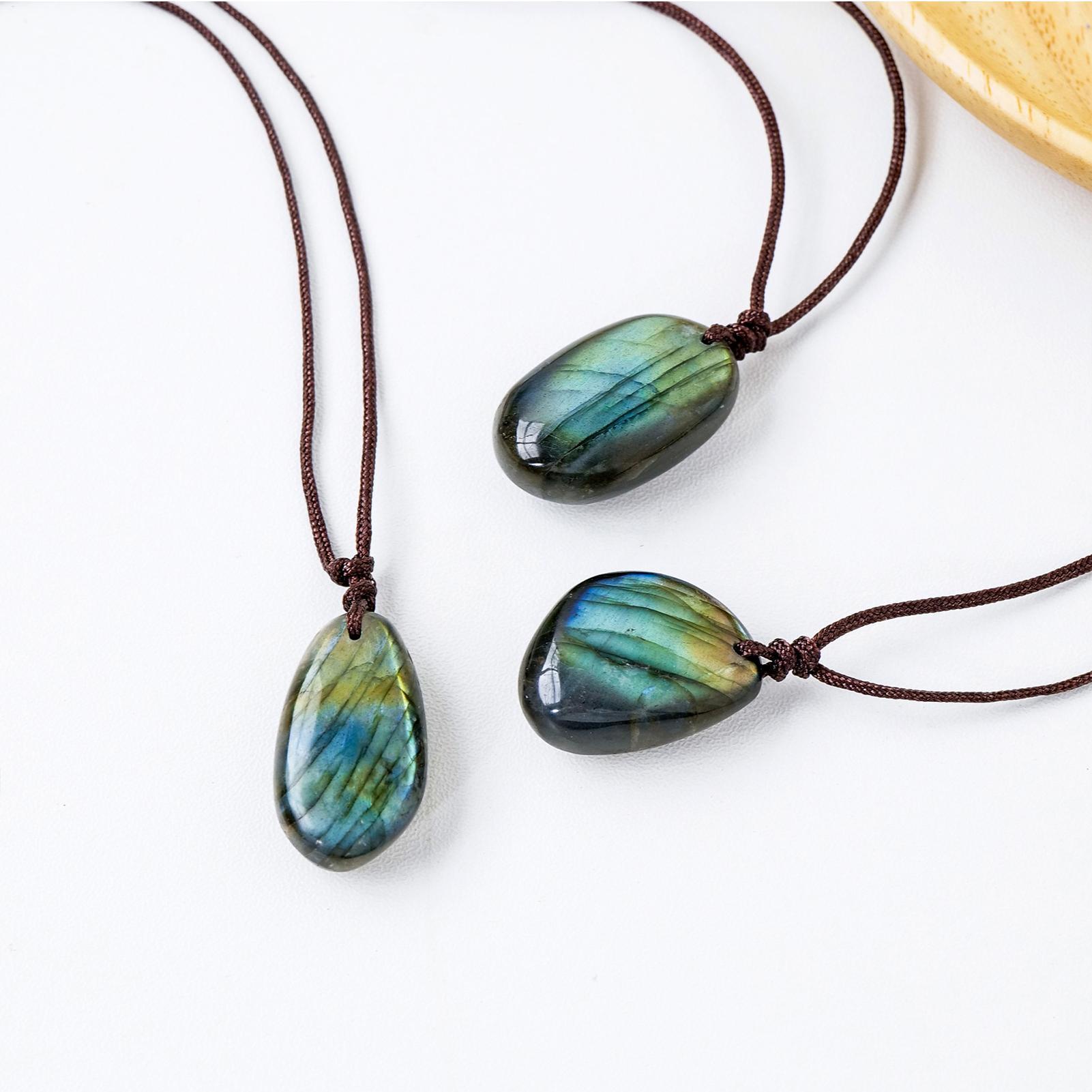 Natural Labradorite Pendant Ne - Crystal Pendant Necklace Natural Stone 评论和价格