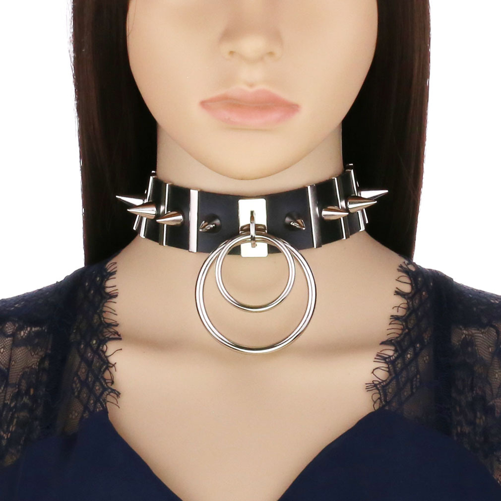 Big Spikes Choker Leather Coll - Goth Punk Spike Choker 评论和价格