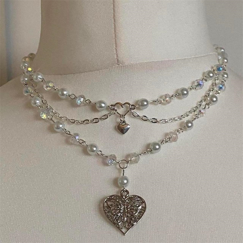 Butterfly Heart Pearls Necklac - Pearl Choker Necklace Vintage 评论和价格