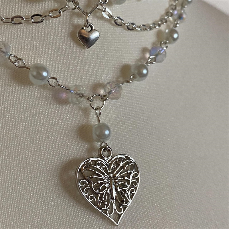 Butterfly Heart Pearls Necklac - Pearl Choker Necklace Vintage 评论和价格