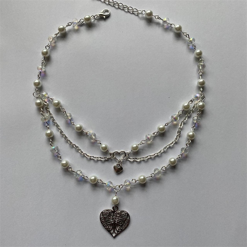 Butterfly Heart Pearls Necklac - Pearl Choker Necklace Vintage 评论和价格
