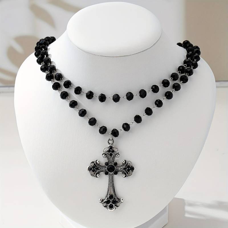 Y2K Grunge Gothic Layered Cros - Layered Pendant Necklace Aesthetic 评论和价格