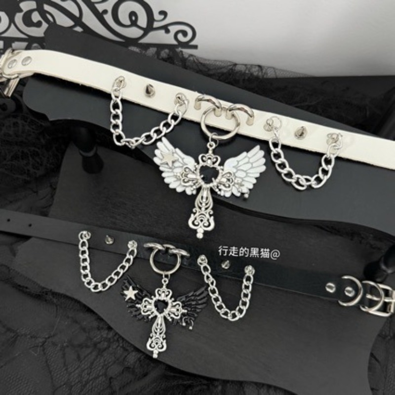 Gothic Subculture Angel Wing C - Layered Pendant Necklace Aesthetic 评论和价格