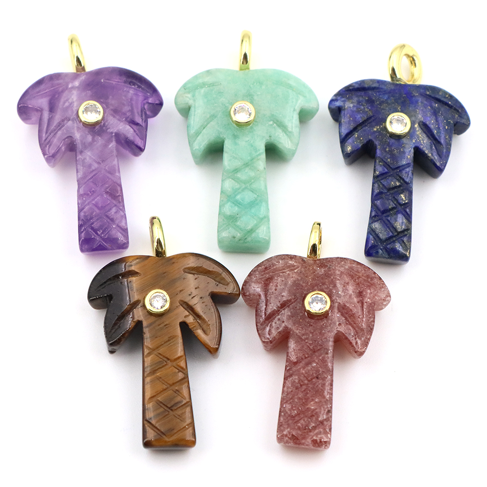 30mm Natural Stone Coconut Tre - Crystal Pendant Necklace Natural Stone 评论和价格