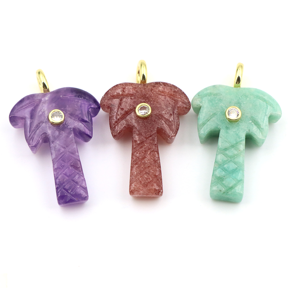30mm Natural Stone Coconut Tre - Crystal Pendant Necklace Natural Stone 评论和价格