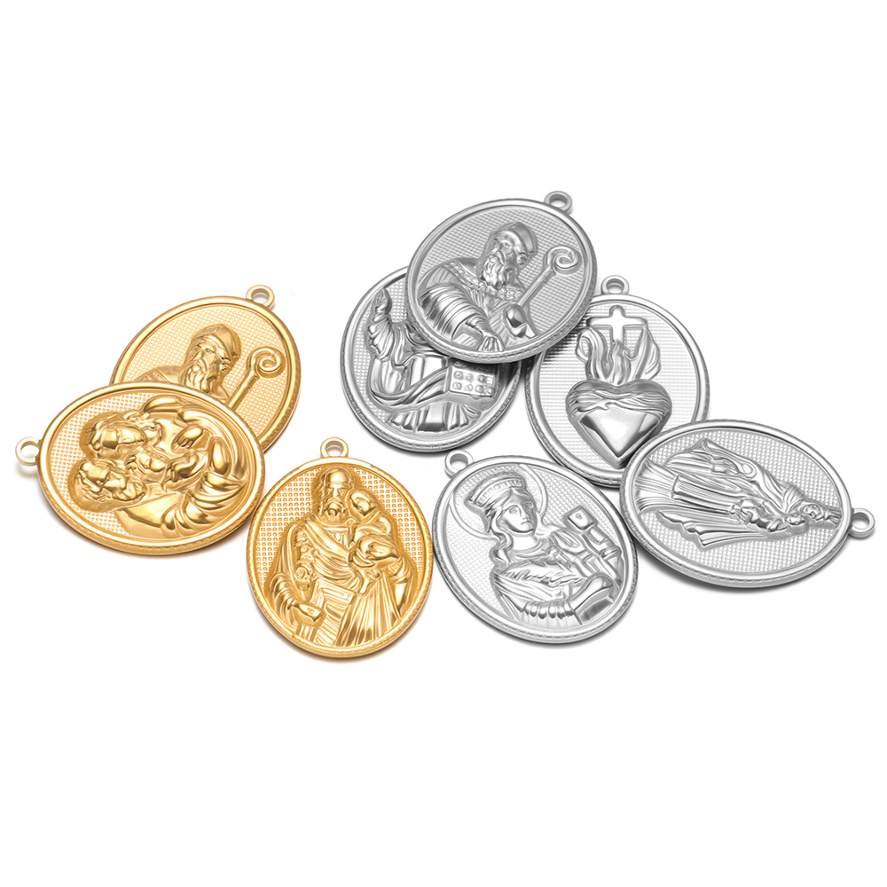 5pcs Stainless Steel Gold Oval - Cross Pendant Necklace Gold 评论和价格
