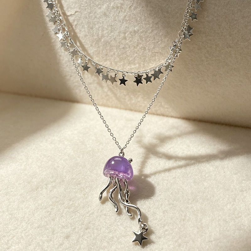 Cute Purple Jellyfish Ocean St - Layered Pendant Necklace Aesthetic 评论和价格