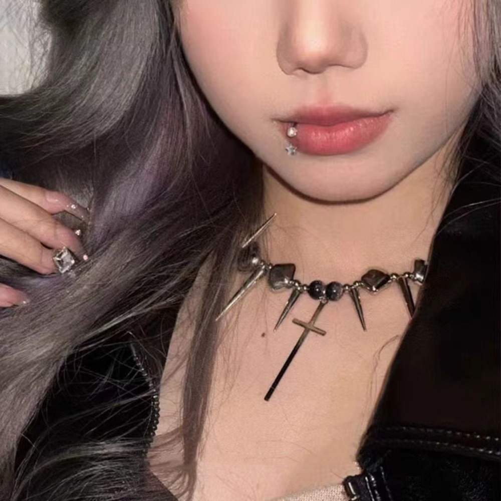 Y2k Subculture Spike Cross Riv - Goth Punk Spike Choker 评论和价格