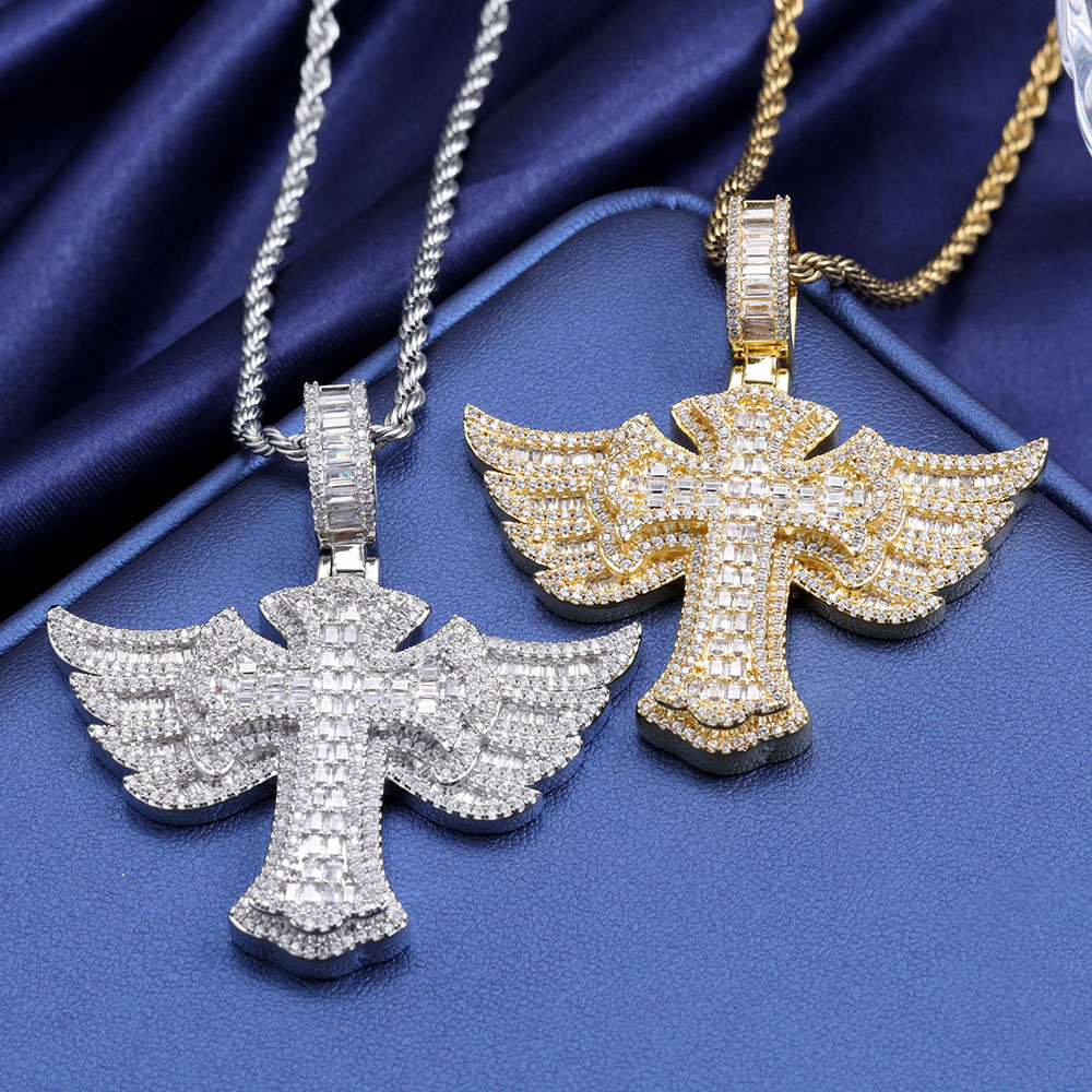 Hip Hop Full Diamond 18k gold  - Cross Pendant Necklace Gold 评论和价格