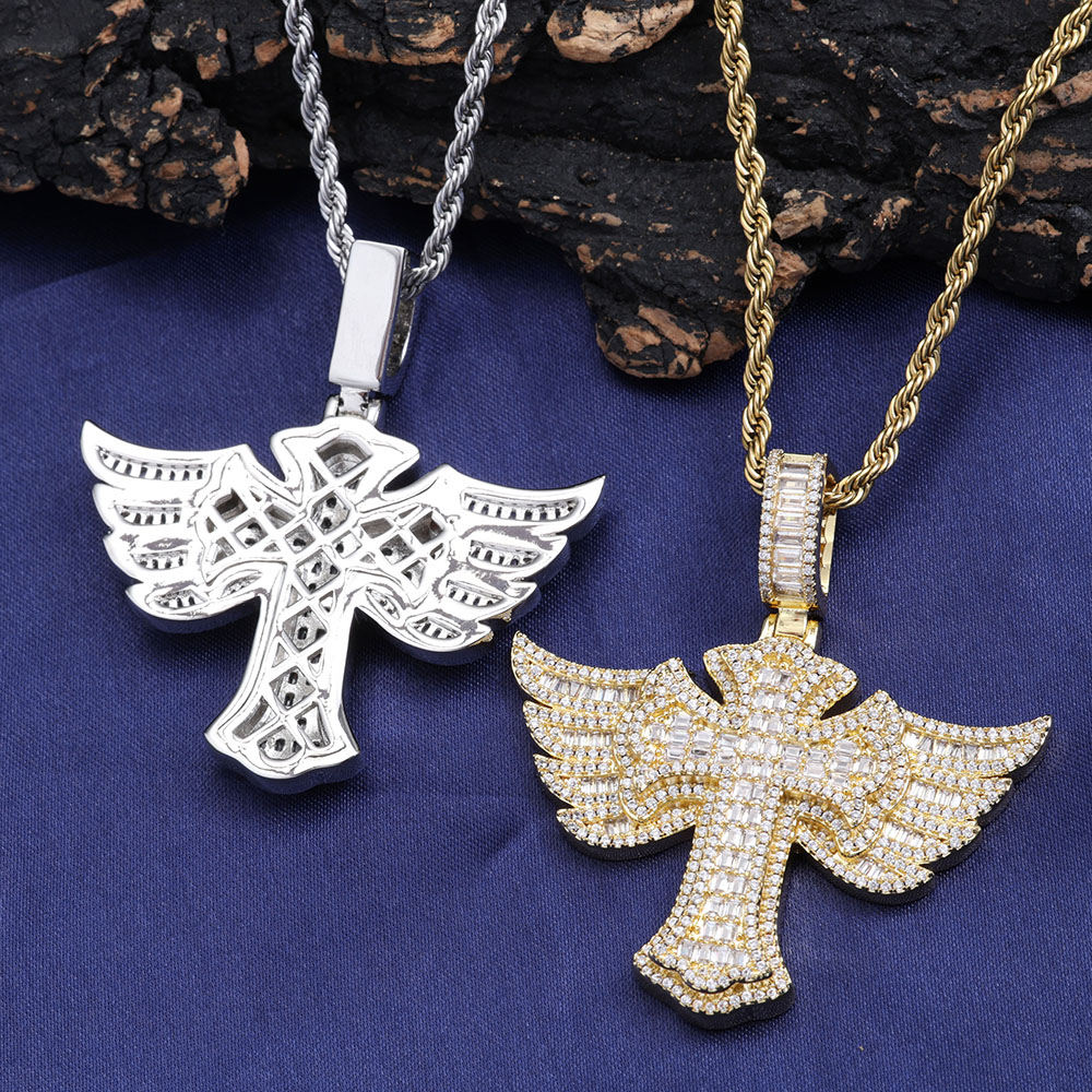 Hip Hop Full Diamond 18k gold  - Cross Pendant Necklace Gold 评论和价格