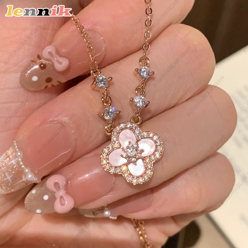 Pink Shell Necklace, Four Leaf - Layered Pendant Necklace Aesthetic 评论和价格